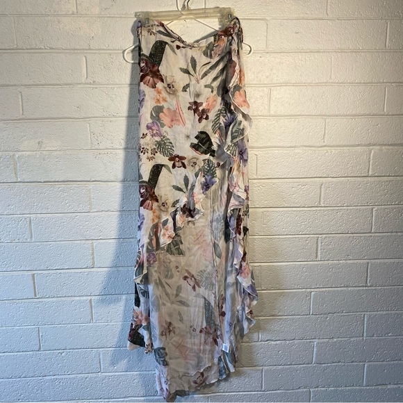 Asymmetrical Wrap Skirt Mini To Long Slit Leg Floral Ruffle Hem Textured S-XL - Picture 9 of 12